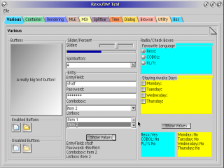 Dynamic Windows (v.1.0) - Esempio REXX che mostra tutti i widgets supportati dal Toolkit